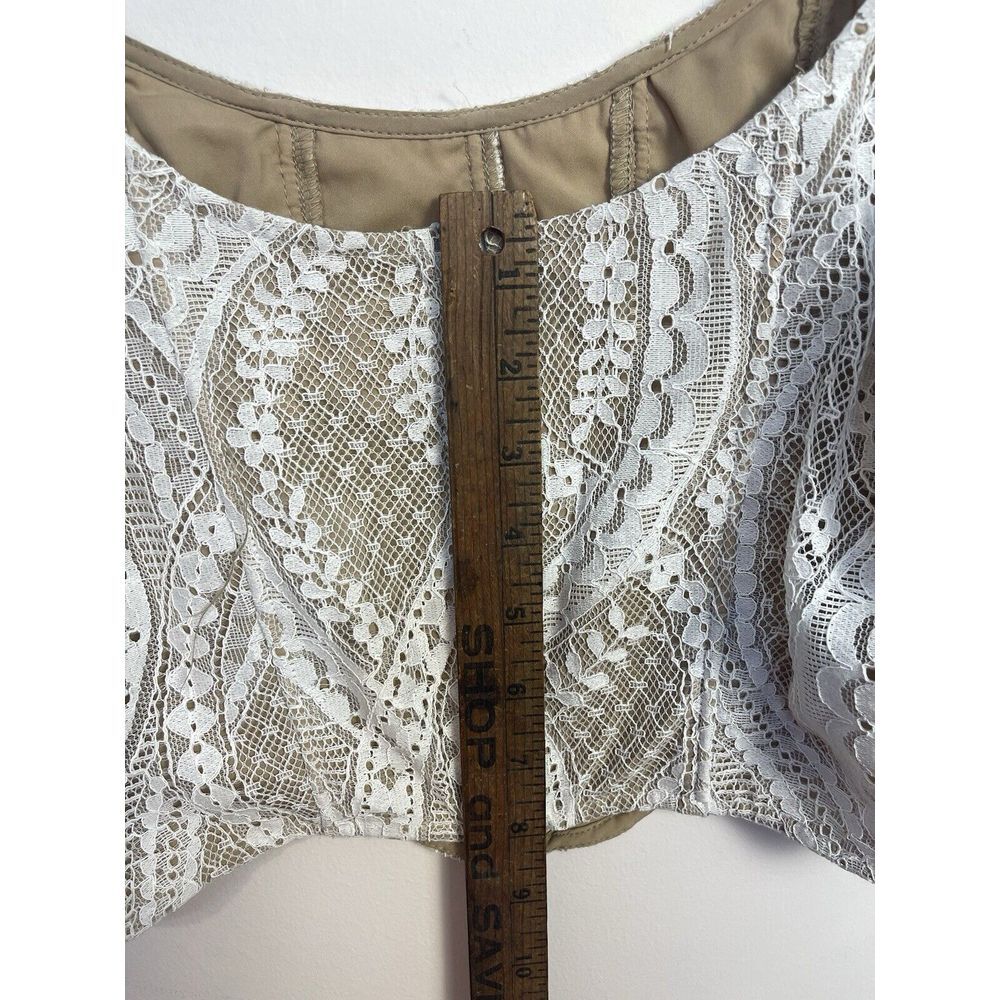 Saylor Jenni Top Blouse Cropped White Beige Lace Zip Puff‎ Sleeve M Retail $253 - Picture 9 of 11